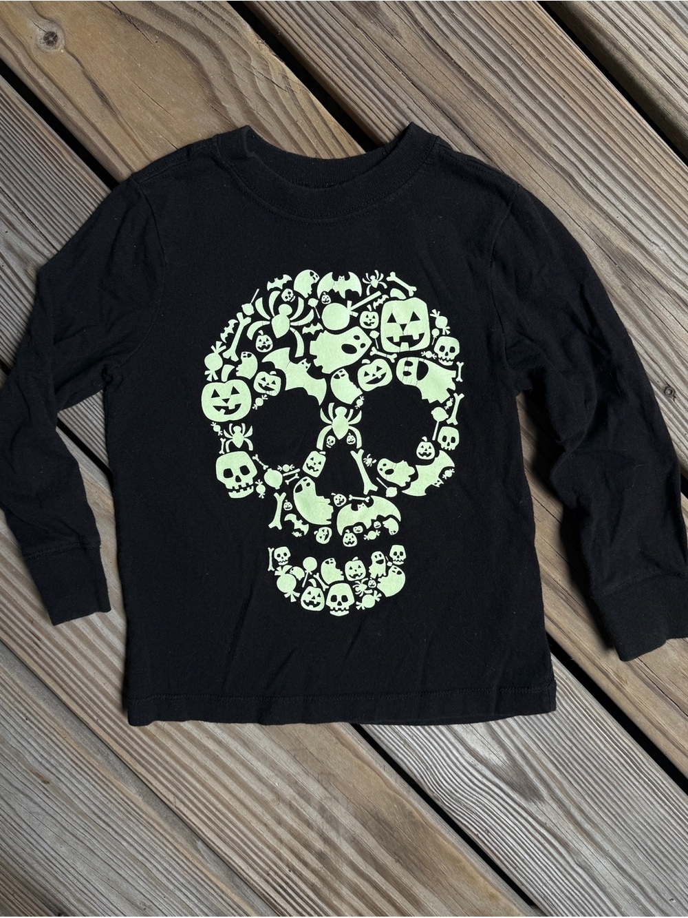 Old Navy Kids Halloween Glow in the Dark Skull T-Shirt Black 4T